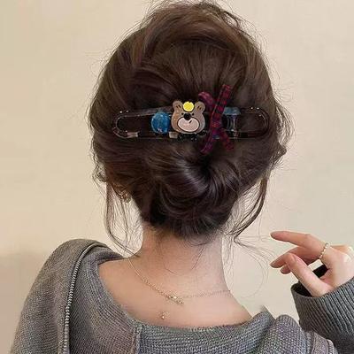 Koreanischer Stil Karomuster Teddybär Schleife Krallenclip - Haarschmuck für Hochsteckfrisur