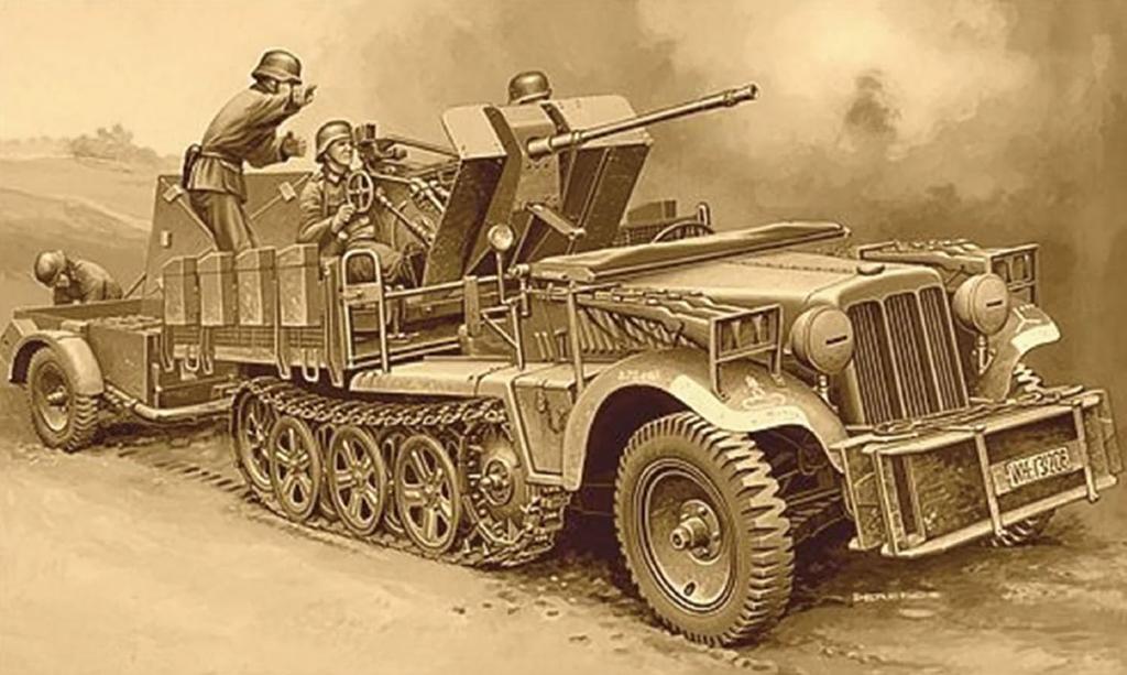 PLATZ Italeri WWII German with 2cm Flak 30 Gun and Ammunition Includes 4 Plastic Model Kit IT6395 1/35 Sd.Kfz.10/4 1-Ton Half-Track Anti-Aircraft