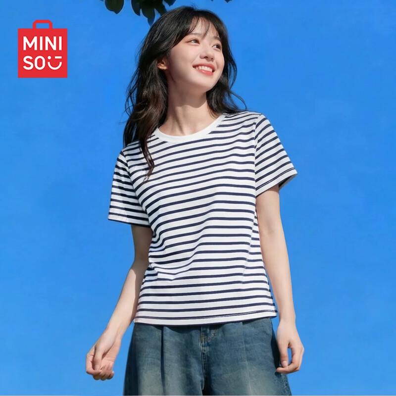 MINISO Women s Striped Cotton T-Shirt L