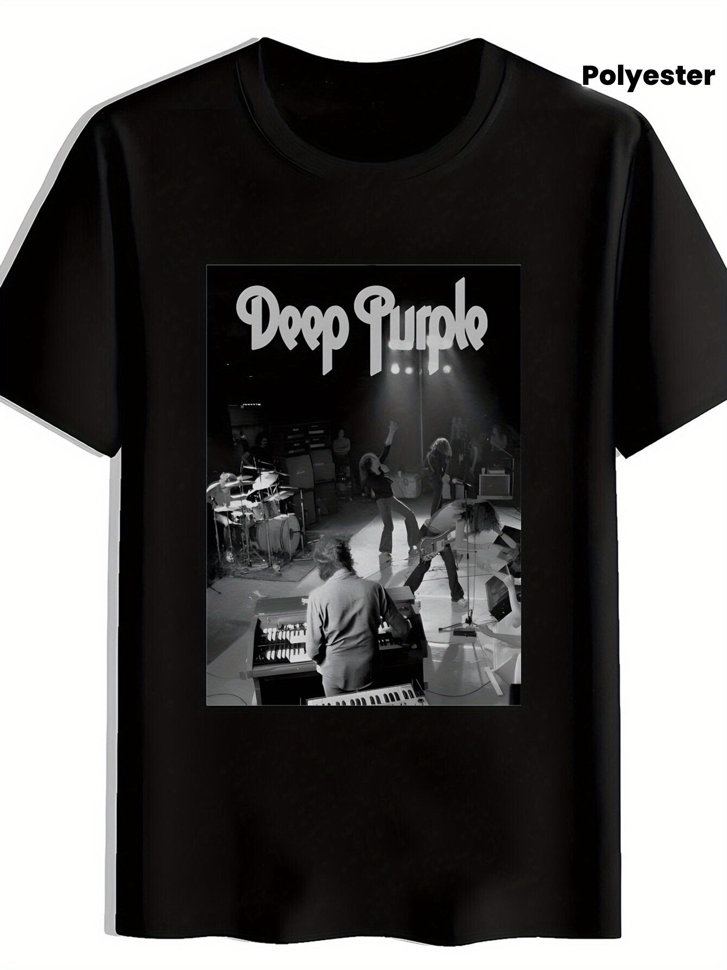 

Vintage Deep Purple Rock Band Graphic T-shirt - Black Short Sleeve Round Neck Polyester Tee S
