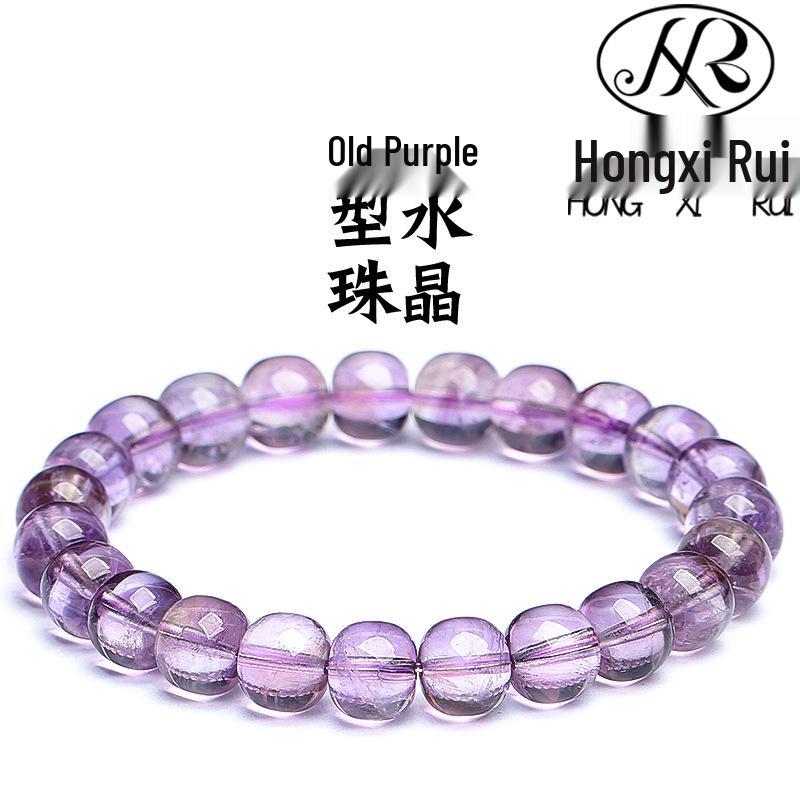 Hongxi Rui Natural Bolivian Amethyst Old Cut Bead Bracelet – Light Purple Crystal with Mirror Surface Finish