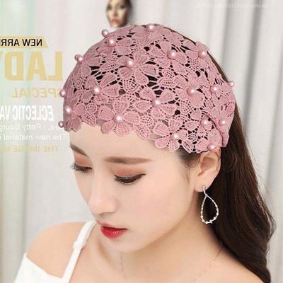 Fashion Floral Lace Pearl Headband Hollow Elastic Wide Hair Bands Women Non-slip Bohemian Hair Hoop for Hair Accessories