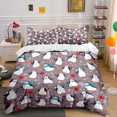 Playful Penguins Winter Pattern Bedding Duvet Cover Set (1*Duvet Cover 2*Pillowcases, Without Duvet Insert)