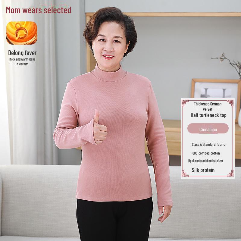 

Женская утолщенная рубашка с полувысоким воротником и бархатной подкладкой на зиму — идеальный вариант для матерей среднего и пожилого возраста 2XL (for 160~180 jins)