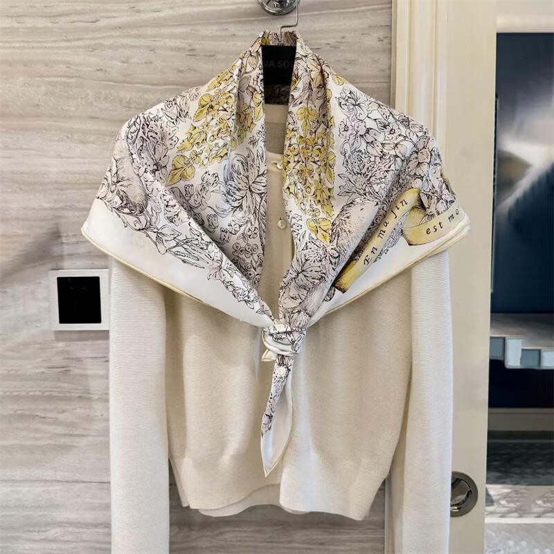 NINA SOLOR Lucky Star Flower Vine Silk Scarf