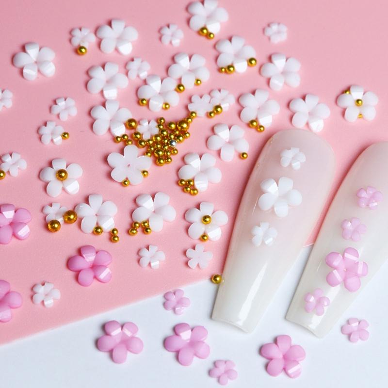 2022 Hot Selling Nail Art Five Petal Flower Jewelry Size Mixed Three-dimensional Resin Drill Flower Nail Art Jewelry