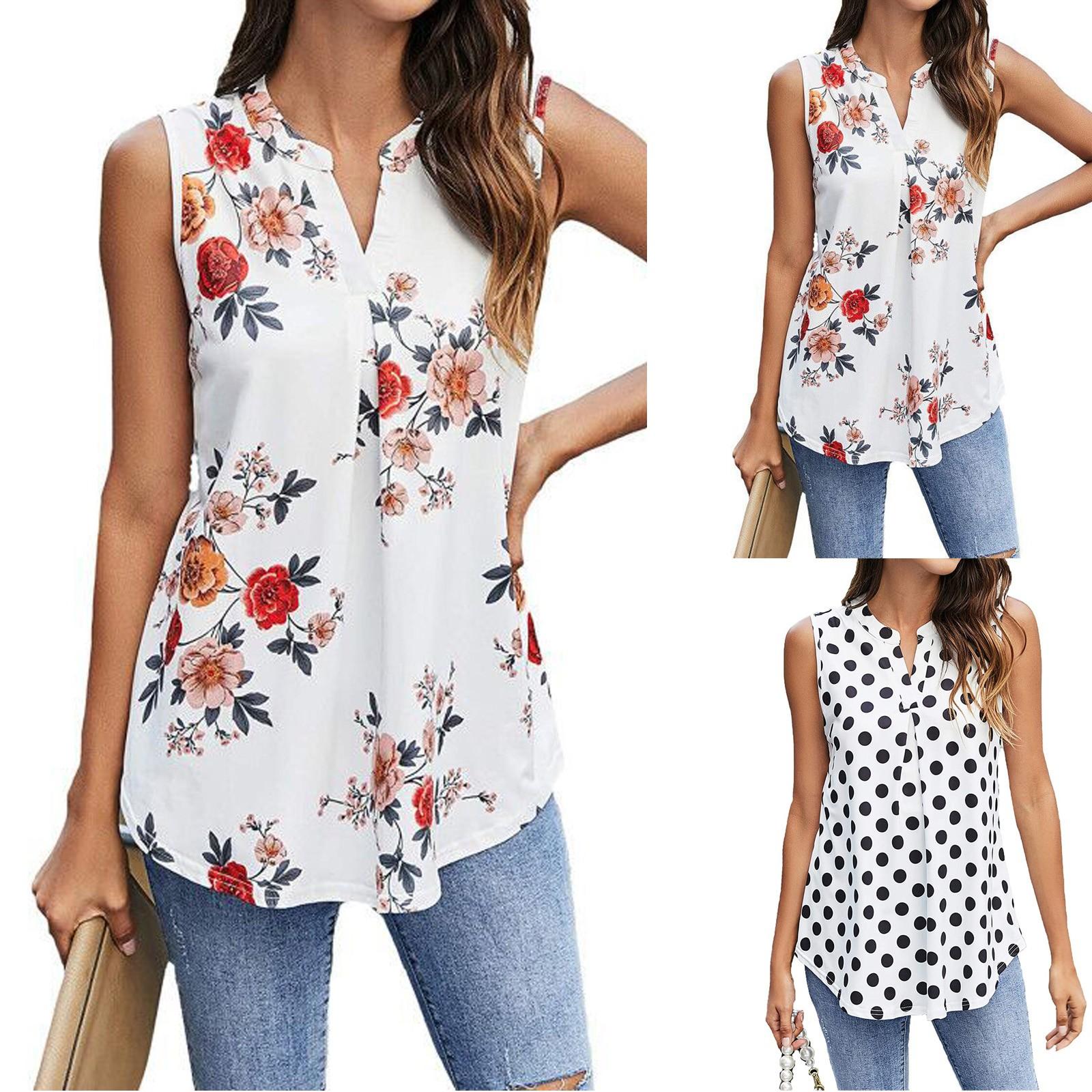 

Женская летняя блузка без рукавов с принтом и V-образным вырезом, свободные повседневные рубашки