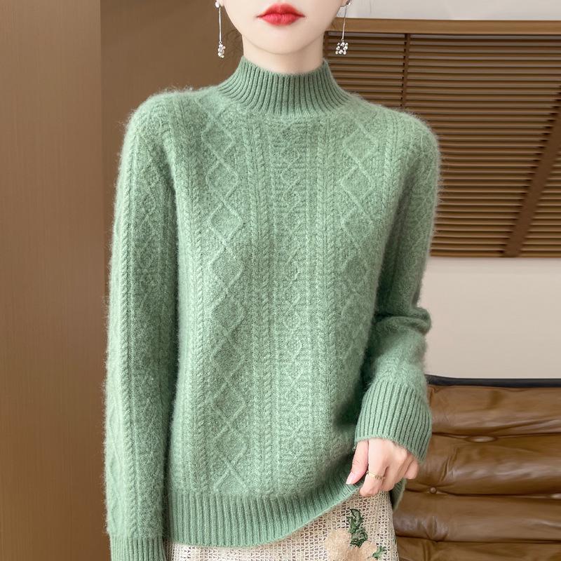 Women's Fashion Pure Wool Cable Knit Turtleneck Sweater for Fall/Winter