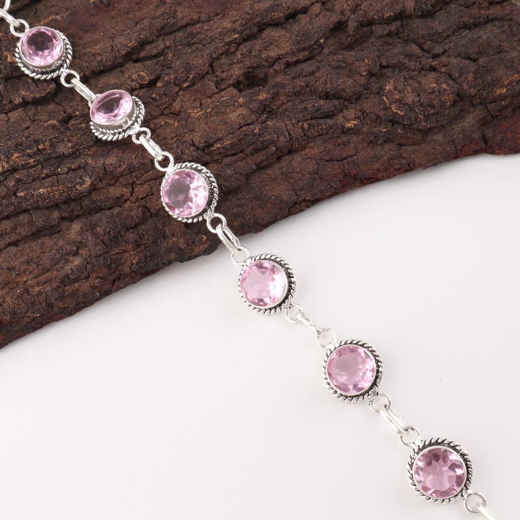 Morganite Gemstone 925 Sterling Silver Handmade Jewelry Adjustable Bracelet 7-9" RB-16-7