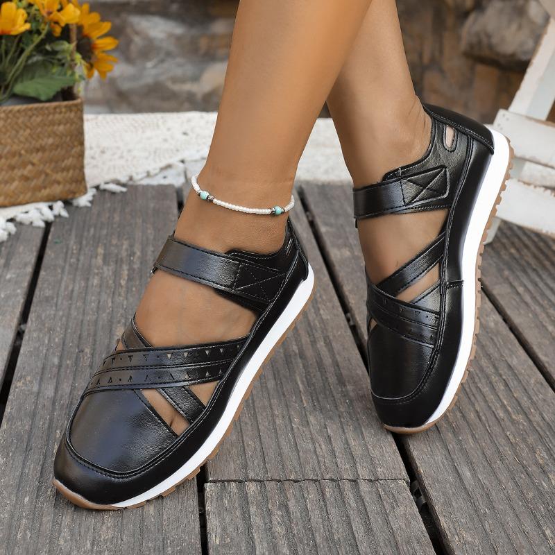 Summer Wedge Sandals with Wide Straps Open Back Sheer Fabric Large Size Platform Thick Sole Thick Heel Velcro Fastening