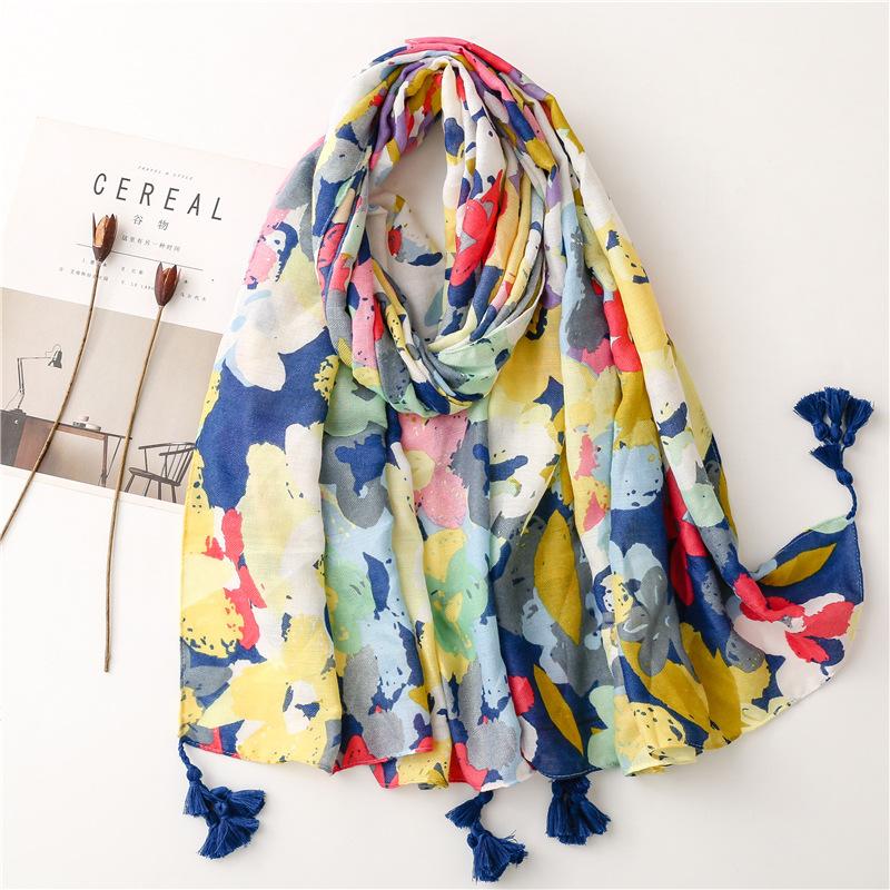 Fashion Women Spring Autumn Viscose Scarf Shawl Lovely Leopard Floral Tassel Pashmina Stole Wrap Echarpe Foulards Muslim Hijab
