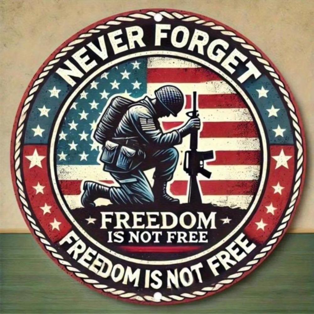 Vintage US Military Round Metal Tin Sign Patriotic Wall Decor 8x8 Inch