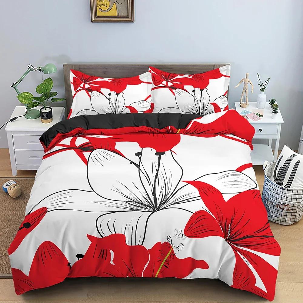 Beautiful Flowers Pattern Bedding Set Soft Luxury Duvet Cover Set Twin Double King Queen Size Microfiber Quilt Cover 2/3Pcs
