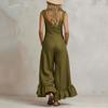 Damen Casual Einfarbiger Jumpsuit Quadratischer Ausschnitt Ärmellos Weiter Bein Rüschensaum Leicht Lockerer Romper