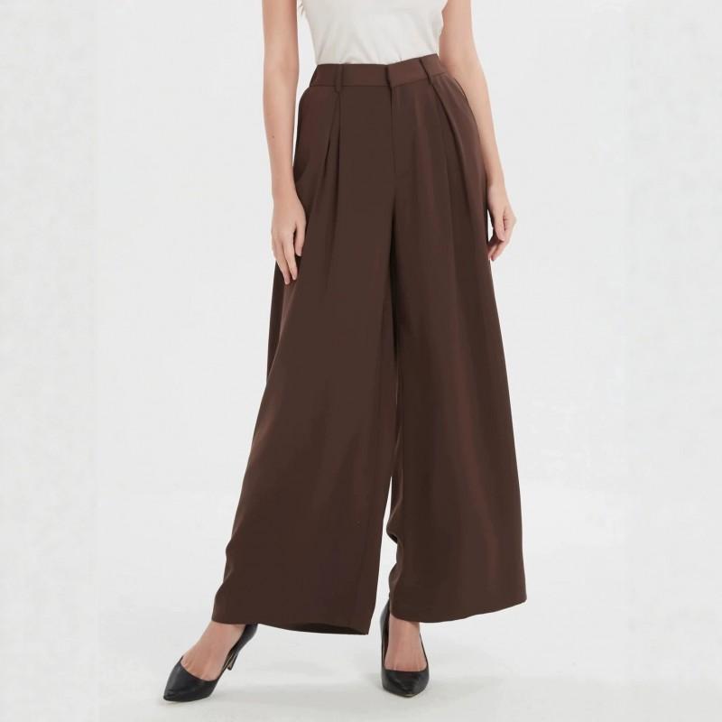 High Waist Wide Leg Trousers Women Casual Loose Fit All Season Coffee Color