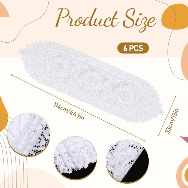 6Pcs Elegant Lace Table Runners Set Crocheted Floral Design Dresser Scarf Doilies for Dining Wedding Party Decoration