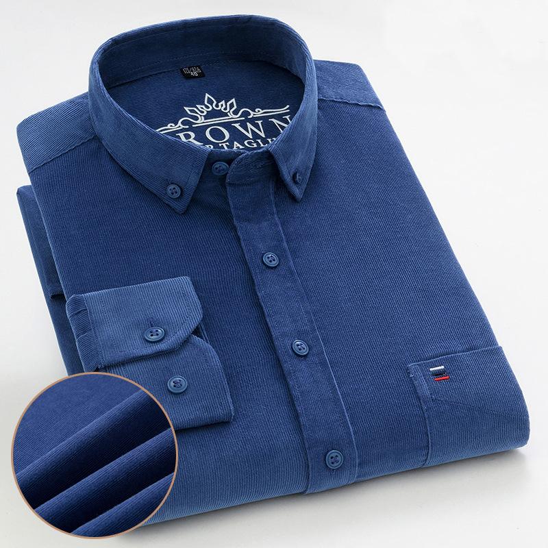 7XL 6XL Camisa de Pana para Hombre Manga Larga 100% Algodón Casual Corte Regular Suave Cómoda Bolsillo Camisas de Vestir Formal Ropa de Hombre