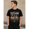 Men's Black Short Sleeve T-Shirt with Vintage Western Outlaw Graphic, Crew Neck, Soft Cotton Feel, Casual Wear for Daily Use or Themed Events