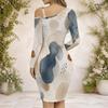 Women Plus Size Chain Strap Cold Shoulder Long Sleeve Printed Irregular Hem Bodycon Dress