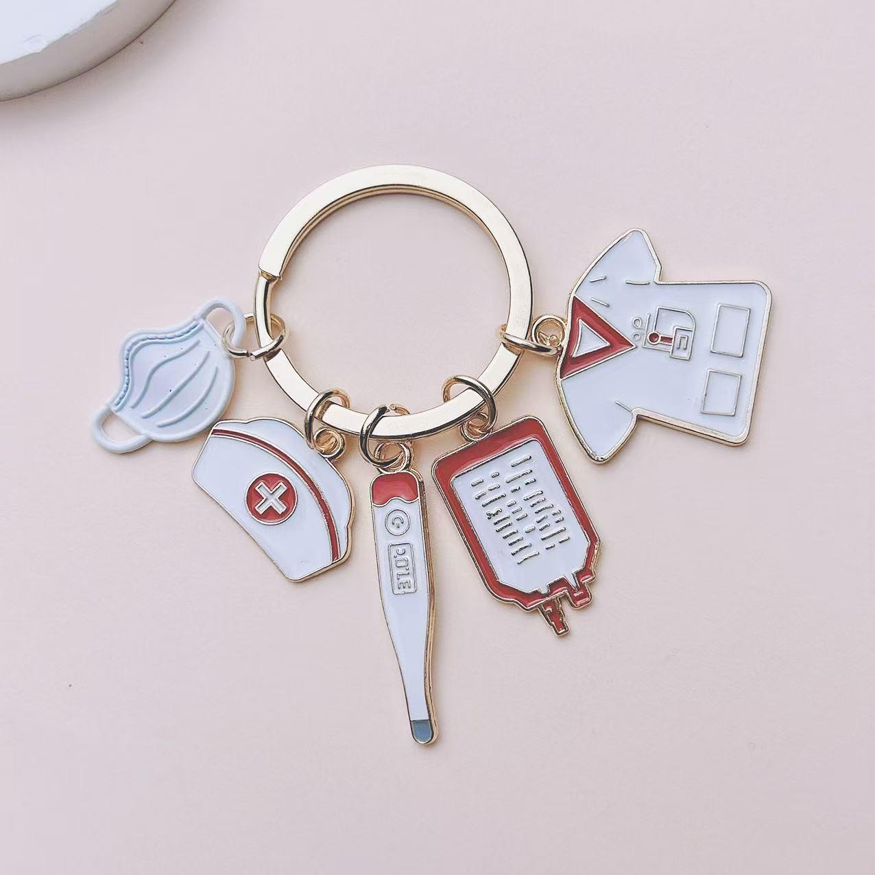 2025 Medical Syringe & Nurse Cap Keychain with Heart Pendant and Coin Purse Ornaments