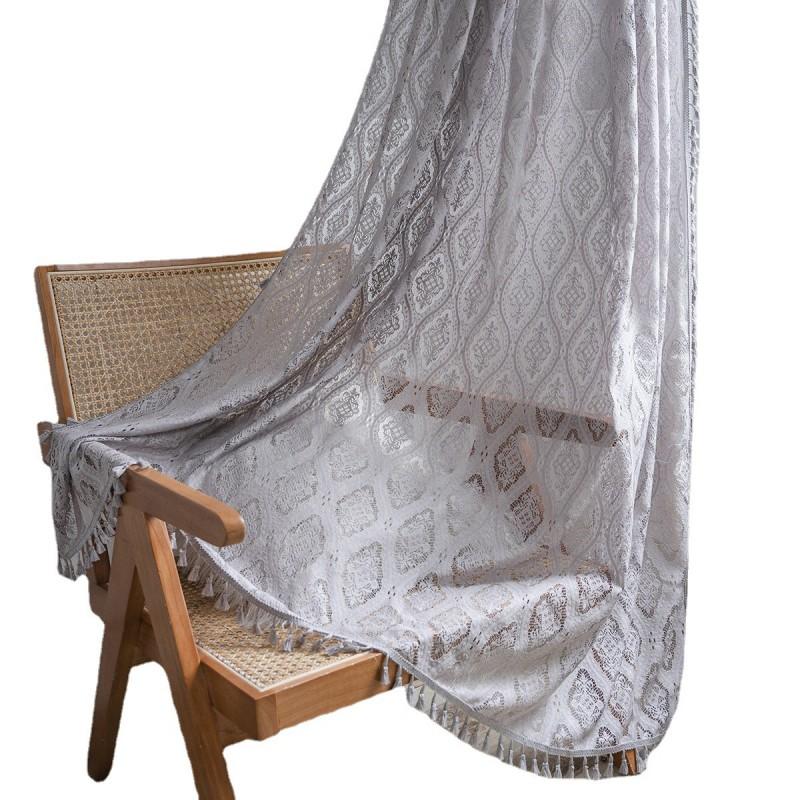 Gray Crochet Sheer Curtain Panel Living Room Bedroom Balcony With Rod Pocket Hook Grommet Options Cotton 60%