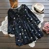 Elegant Womens Floral Print Casual Long Tops Shirt With Loose Vintage Ethnic Design And Crew Neck