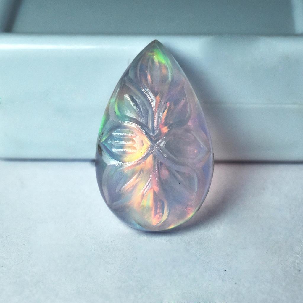 Lab-Created Opal Loose Gemstone Pear Cut 9.65 ct Multi-Color Boulder October Birthday Birthstone