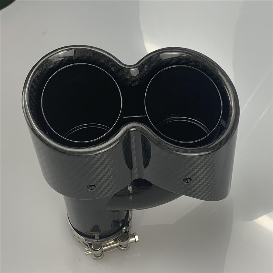 Universal H Style Pair 63mm Inlet 3D Glossy 100% Real Carbon Fiber Car SUV Conjoined Dual Exhaust Pipe Tail Muffler Tip