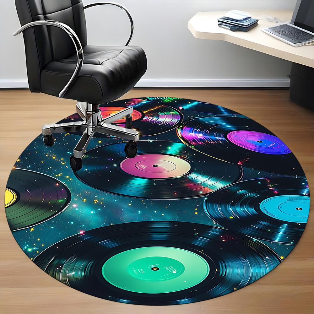 1pc Vinyl Records Cosmic Office Round Area Rug,  Mat Suitable ForOffice, Under Office Chairs Bedroom Living Room Home Decor, Room Deco