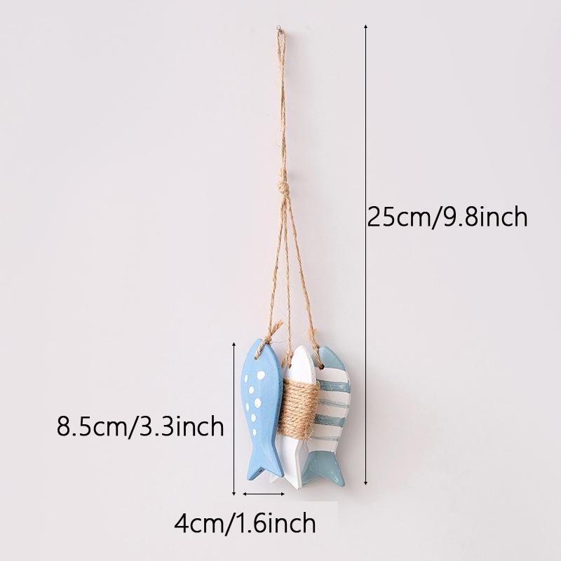 1pc Creative Mediterranean Fish Pendant Wood Carving Figurine Ocean Theme Accessories Shell Wall Hanging Home Decoration