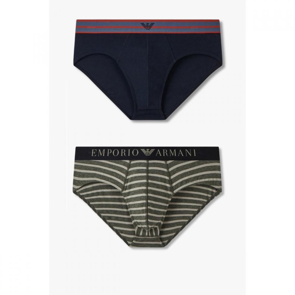 Emporio Armani Мужские хлопковые плавки с цветовыми блоками и полосками, 2 шт., набор 0815111041 0815111042 L(105)