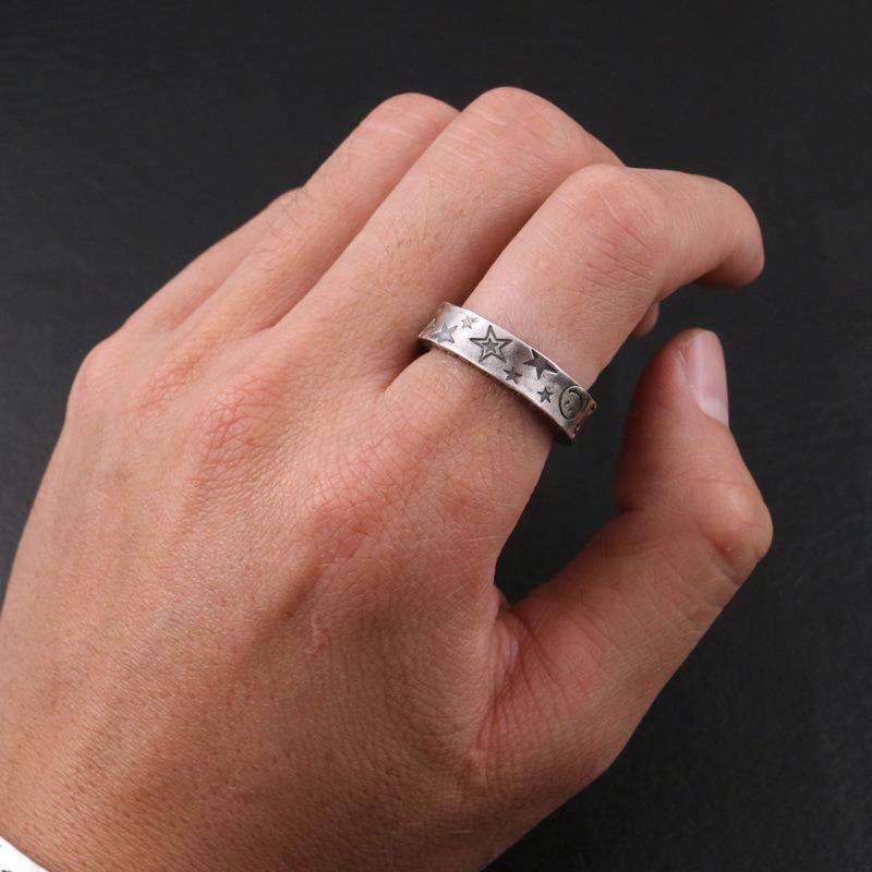 Graffiti star ring for men and women, high-end retro hip-hop smiley face for couples with adjustable hand accessories and gifts