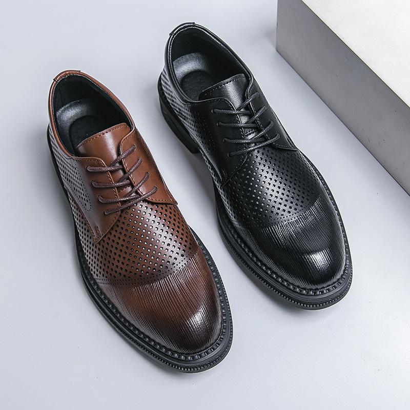 Leather shoes men's leather trend business dress wedding shoes autumn new breathable British style Korean version Derby shoes platform