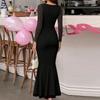 Women's Ruched Bodycon Long Sleeve Maxi Dress Mesh Square Neck Cocktail Party Long Dresses