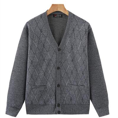 Men's V-Neck Jacquard Knit Cardigan Sweater for Spring/Autumn