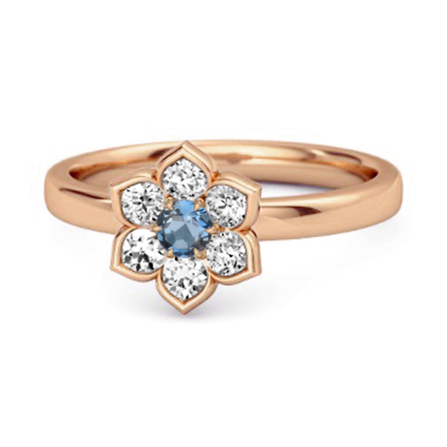 London Blue Topaz Floral Cluster Ring - 925 Sterling Silver Rose Gold Vermeil 7 ярко-розовый