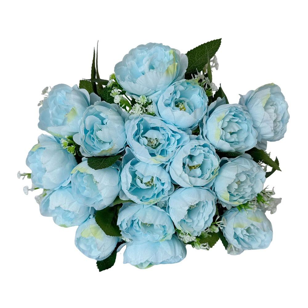 18Heads Mini Poeny Artificial Flower Multicolor Green Leaves Decorative Flower Scene Landscaping Photo Props