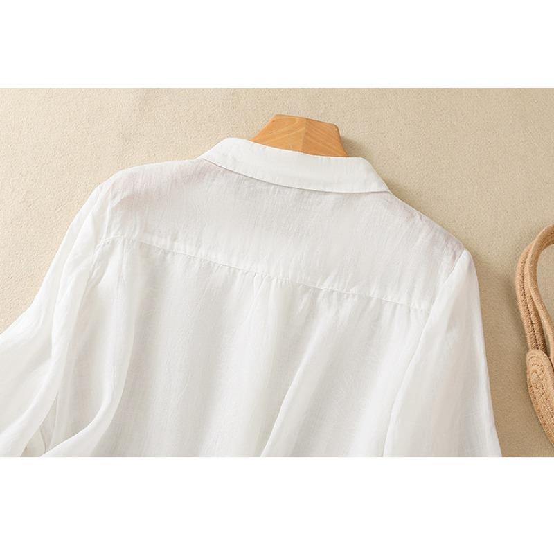 Summer Literature Loose Solid Color Heavy Embroidery Flower Short Sleeved Shirt Women's Shirt Top Blouses & Shirts