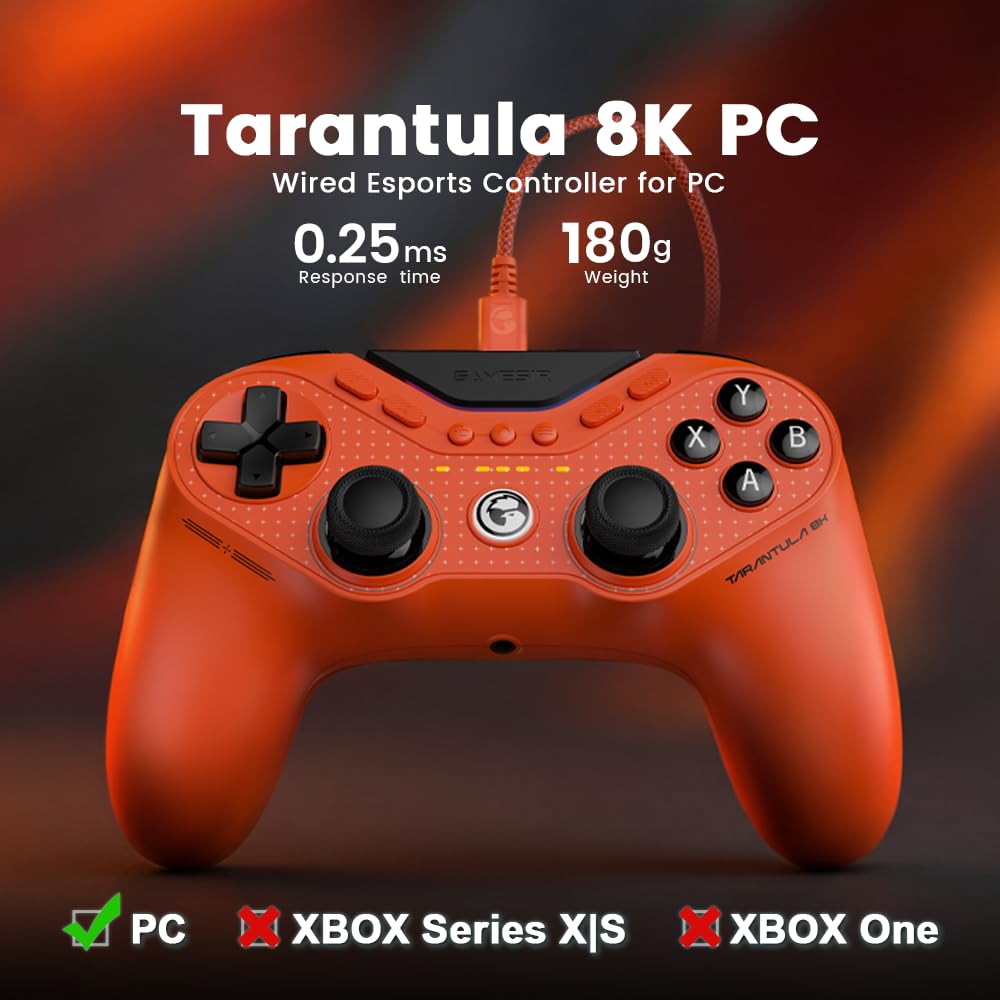 GameSir Tarantula 8K PC Wired Gaming Controller PC Only 8000Hz Polling TMR Hall Effect Microswitch ABXY 9 Macro RGB Lightweight Connection - - Rate,