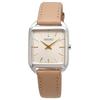 SEIKO quartz wristwatch women square design SWR089P1 silver beige leather band