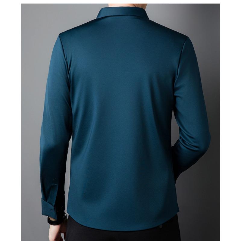 Herren dickes Samt-Hemd, Business nahtloses Hemd, knitterarm, bügelfrei, hohe Elastizität