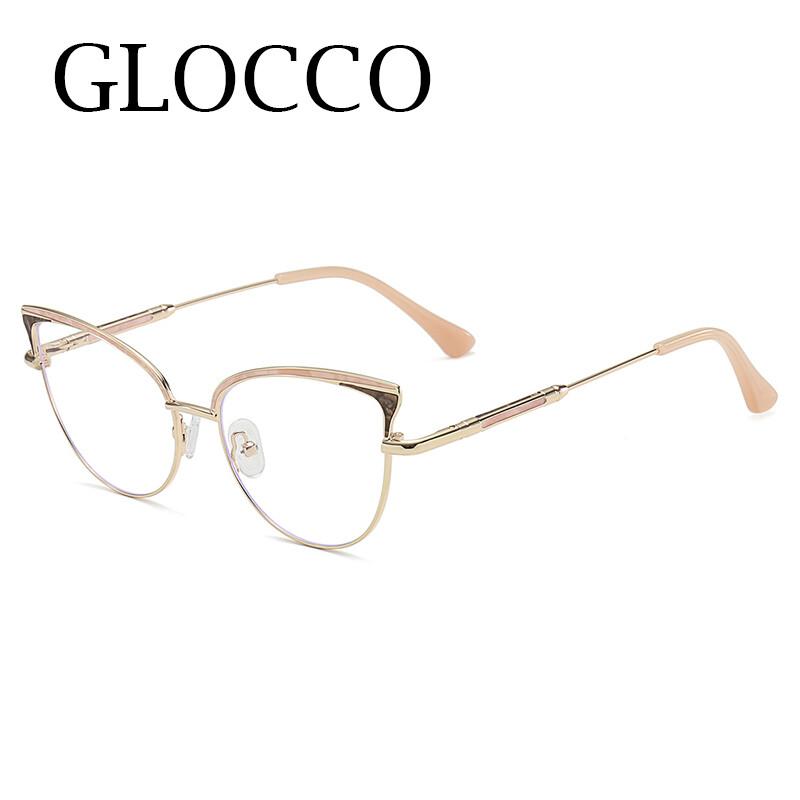 Blue Light Glasses Women Oversized Eyeglasses Fashion Clear Computer Glasses Semi-Rimless Eyewear Optical Spectacle Pink