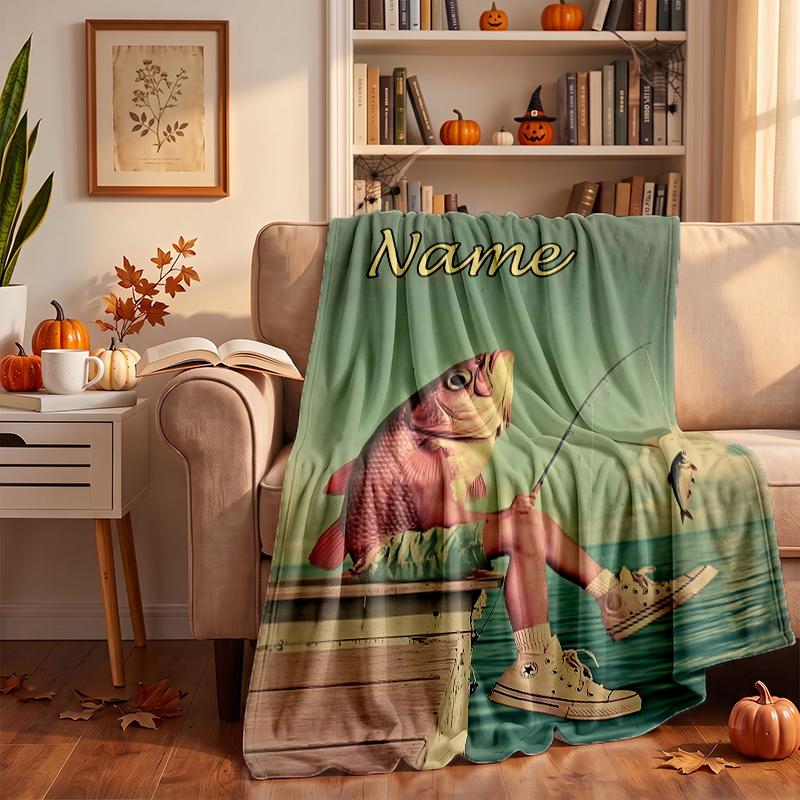 fishing Custom Flannel Blankets Soft Warm Cozy Throws for Home Decor Holiday Gifts