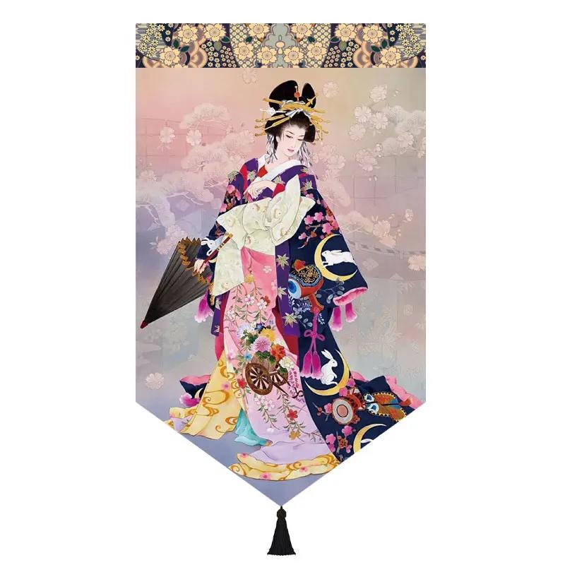 Japanischer Stil Noren Restaurant Tür Kopf Strahl Dreieck Dekorative Warme Volant Ukiyo Damen Druck Stoff Kurze Türvorhänge