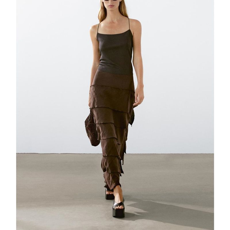 MD Spring/Summer New Arrival Women's Boqi Style Romantic Retro Brown Elegant Cake Dress Skirt 5245530