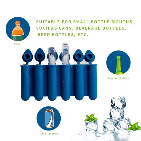 Ice Stick Mold Dustproof Lid 6 Cavities Food Grade Easy Release BPA Free DIY Reusable Bottled Beverages Silicone Ice Cube Mold Kitchen Supplies