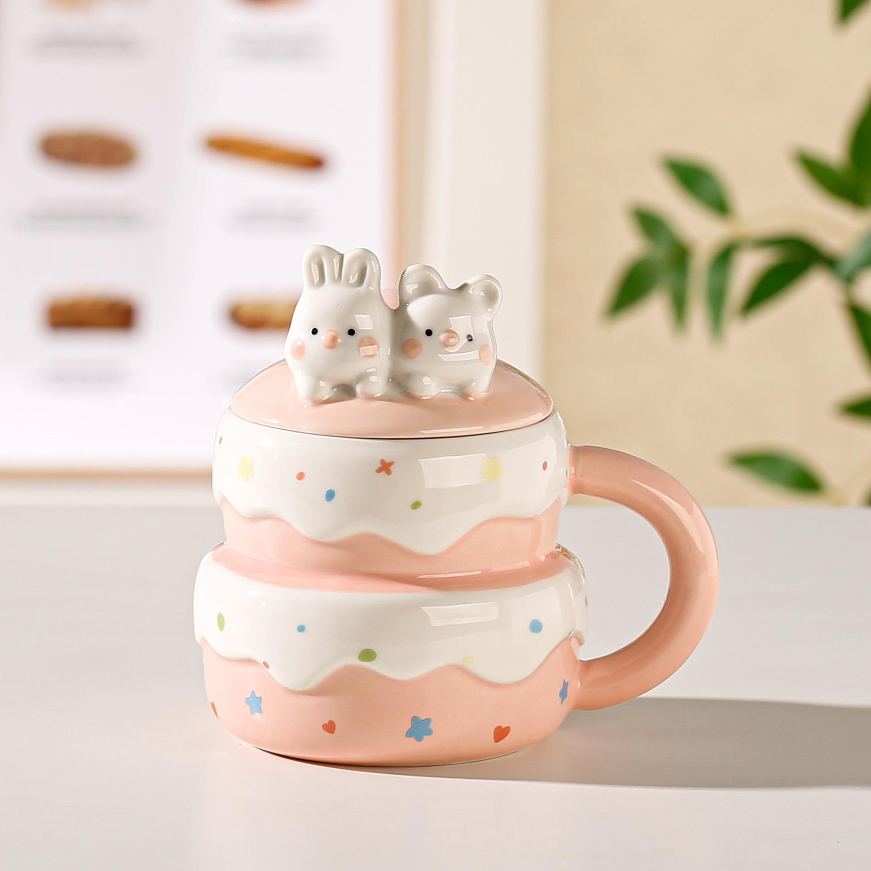 Кружка Высокая Ценность Милая Чашка для Воды Подарок на День Рождения Чашка для Торта с Крышкой и Ложкой Подарок для Пары Керамическая Чашка default