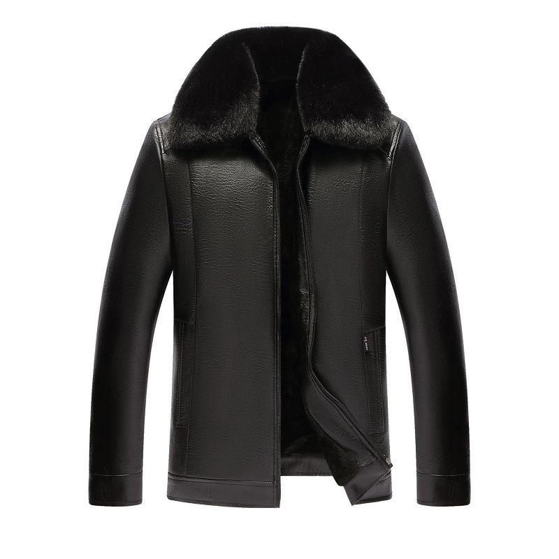 Men's Fur Collar Leather Jacket - Warm, Thickened PU for Middle-aged & Elderly