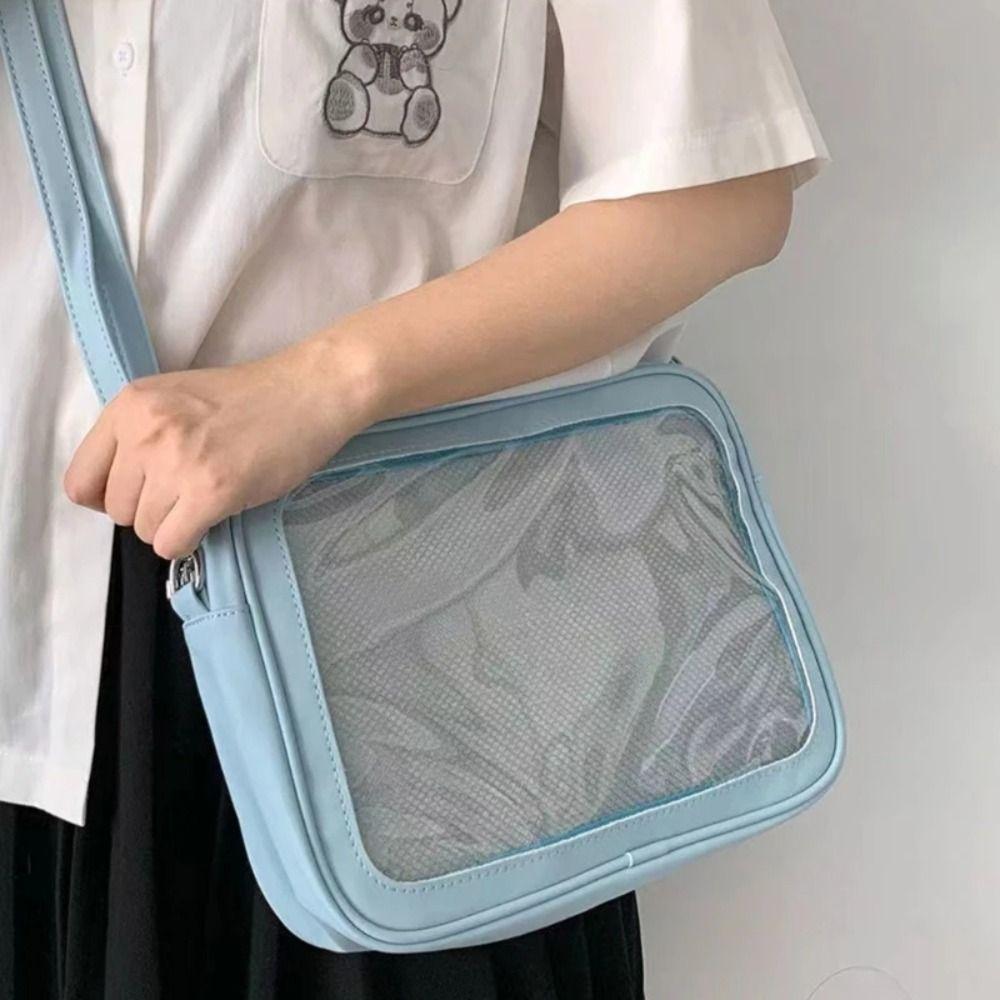 PU Solid Color Itabag Zipper Bag Shoulder Bag Casual Transparent Bags  Women