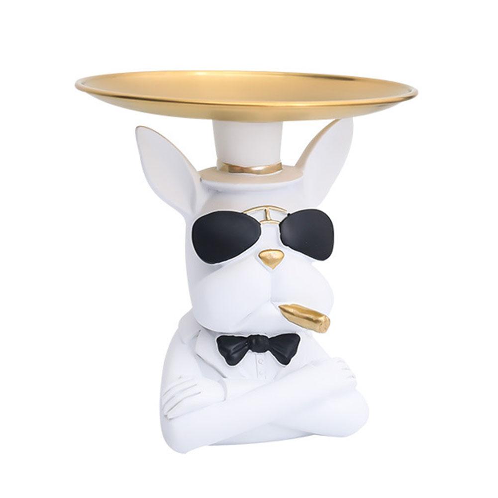 

Скульптура французского бульдога, статуэтка собаки с подносом и держателем ключей, подарок для хранения, украшения для дома, декор для дома, фигурка животного белый